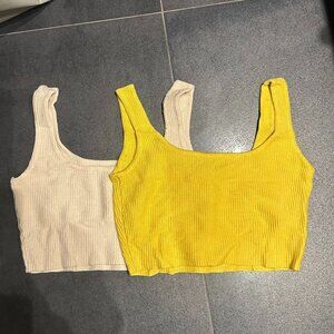 [SET of 2] Ribbed Cropped Tanks